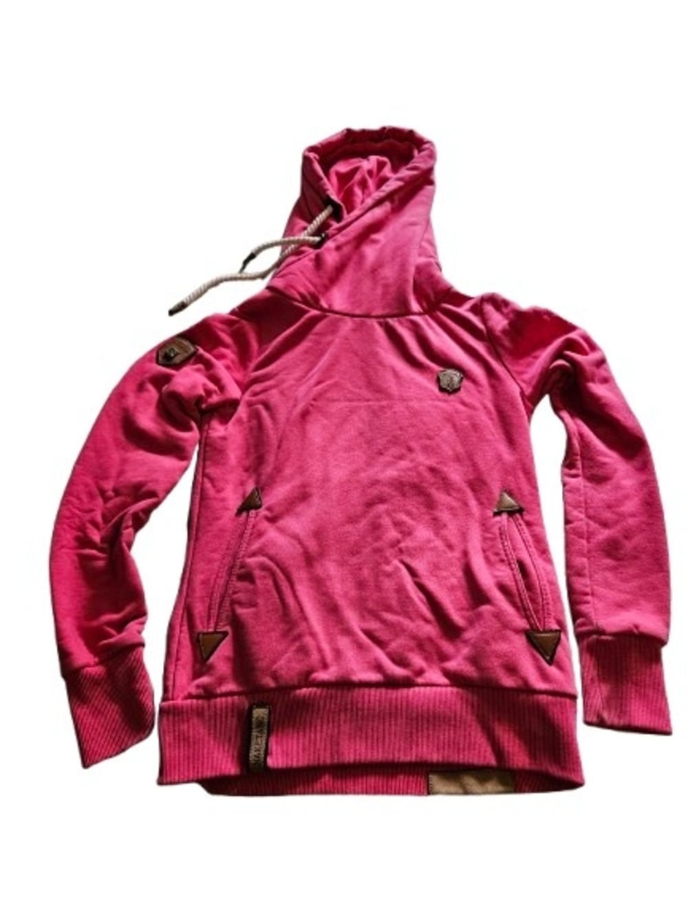 Naketano Brave New Word Pink Cowl Neck Hoodie XS Rope Drawstring